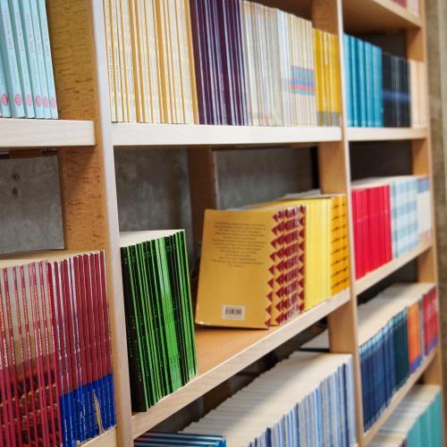 Blick in ein Bücherregal in der Bibliothek