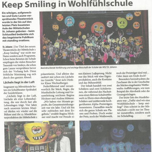 Zeitungsbericht über das Musical Keep Smiling