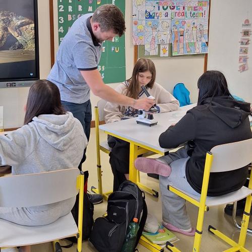 Schüler:innen beim Mikroskopieren