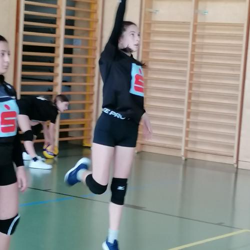 Schülerin beim Volleyball spielen