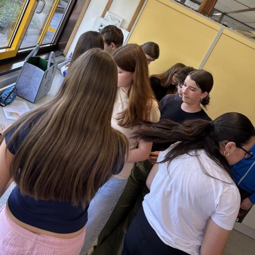 Schüler:innen bei der Vorbereitung der Kristalle