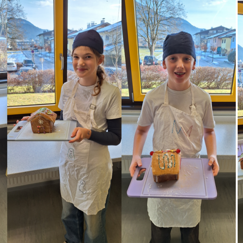Schüler präsentieren ihre Lebkuchenhäuser