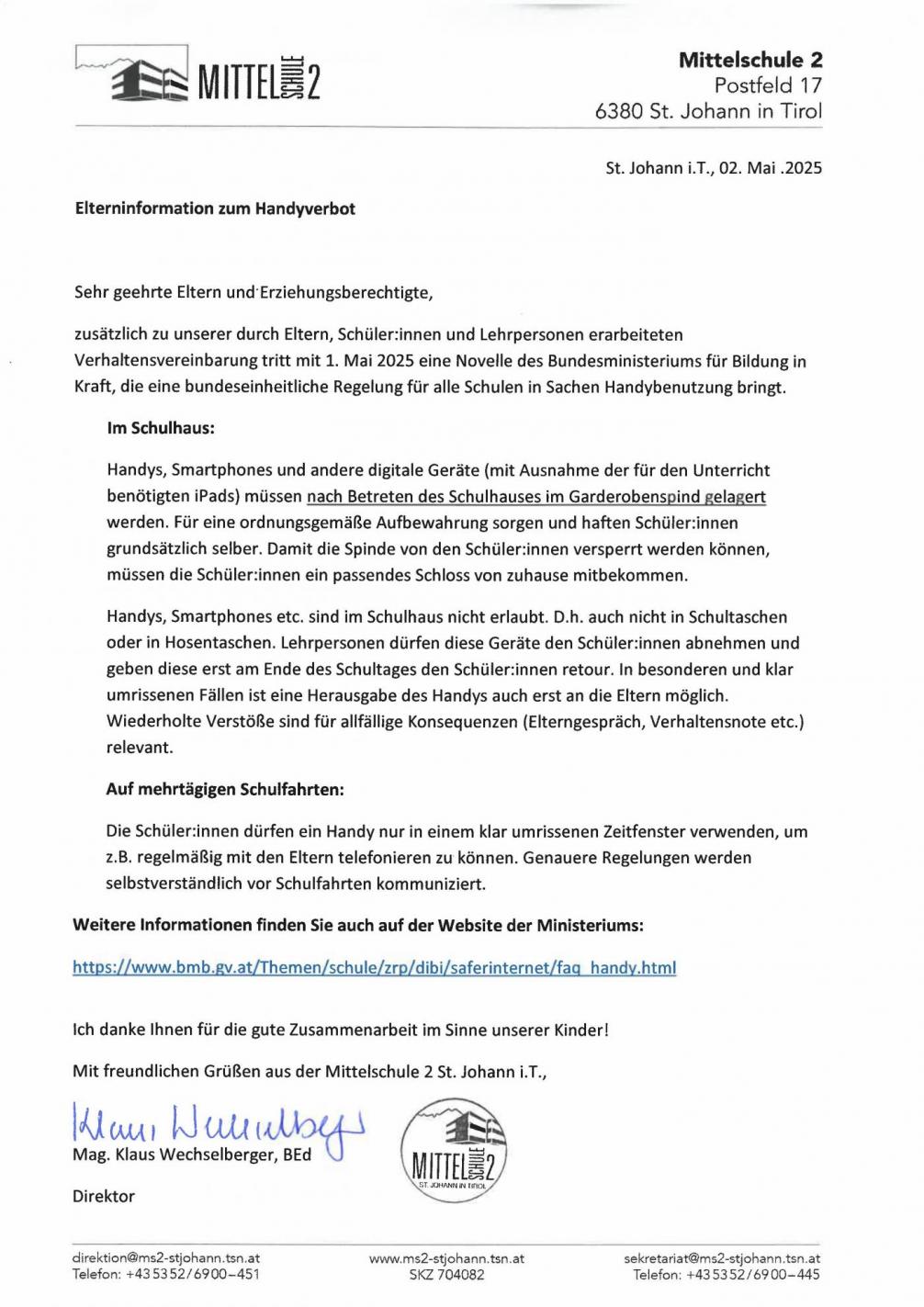 Elterninfo Handyverbot